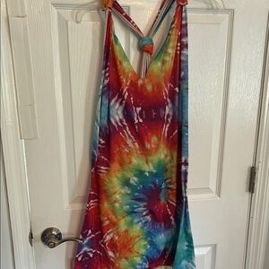 Vibrant Red and Blue Tie-Dye Swim Coverup